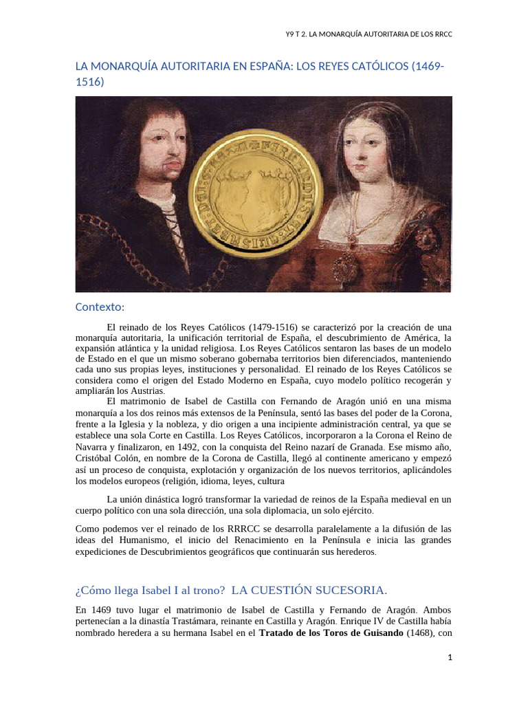 Monarquía Autoritaria de los Reyes Católicos | PDF | España