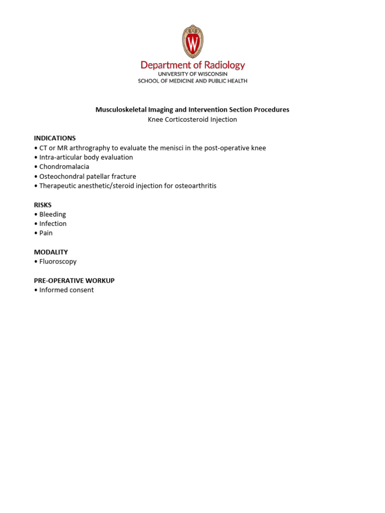 Knee Corticosteroid Injection Guide | PDF | Knee | Medical Specialties