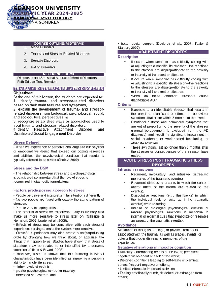 Module 6 Trauma and Stress Related Disorders-Midterms | PDF ...