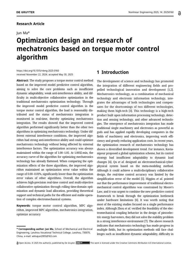 Torque Motor Control Optimization in Mechatronics | PDF | Mathematical ...