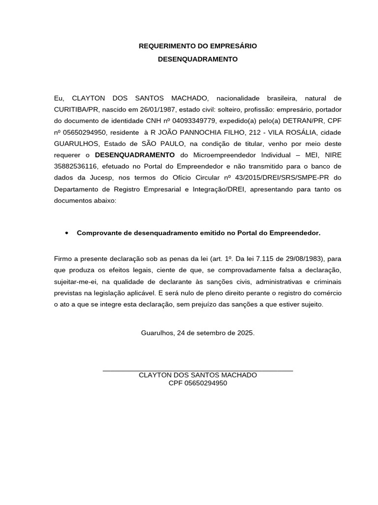 Requerimento Do Empresário - Clayton | PDF