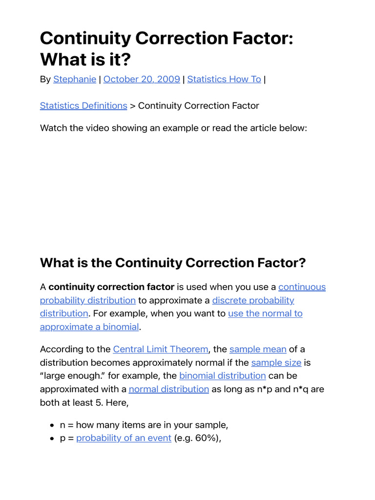 Understanding Continuity Correction Factor | PDF | Probability ...