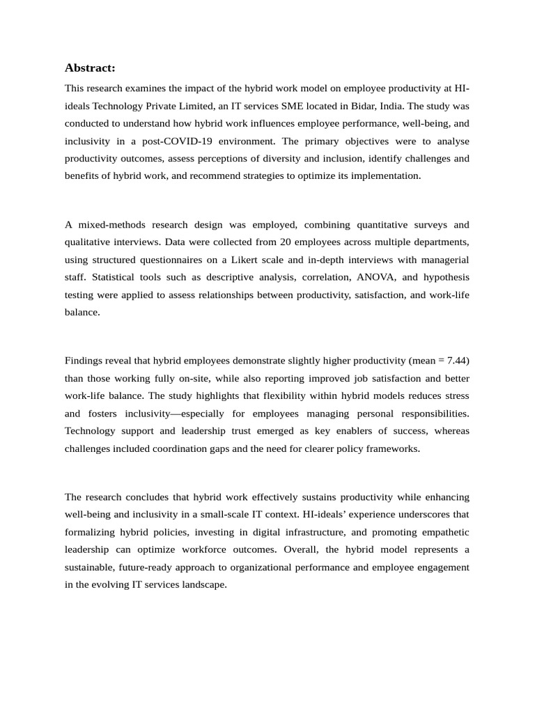 Hybrid Work Impact on IT Employee Productivity | PDF | Employee ...