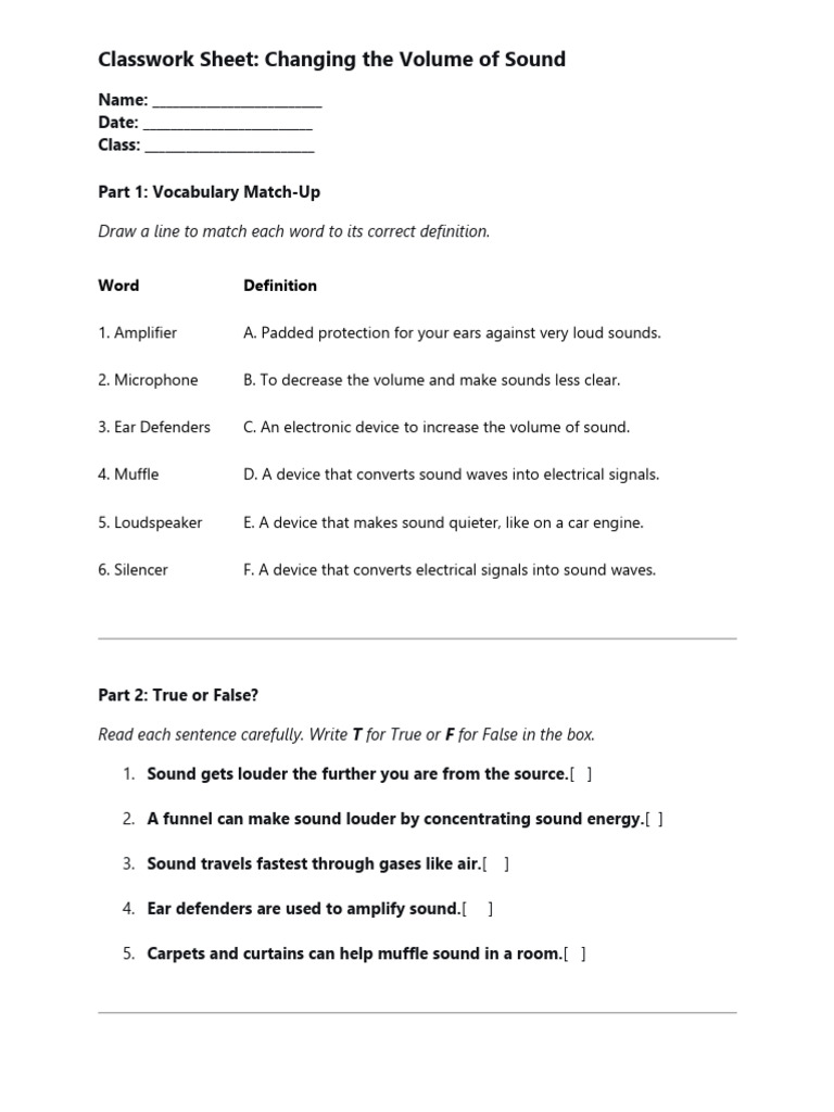 Sound Volume Change Activities Sheet | PDF | Sound | Acoustics