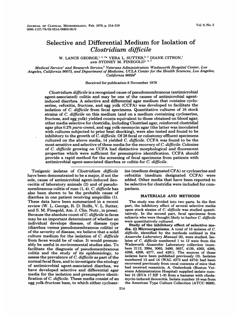Selective Medium for Clostridium difficile | PDF | Agar | Microbiology
