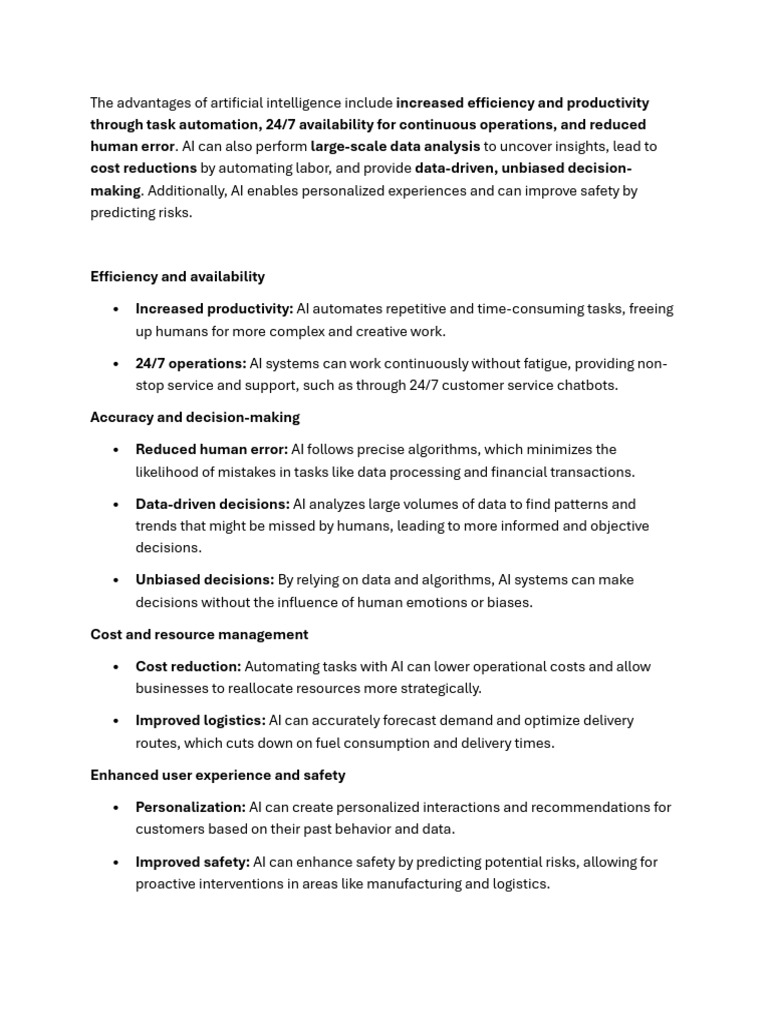 Benefits of Artificial Intelligence | PDF