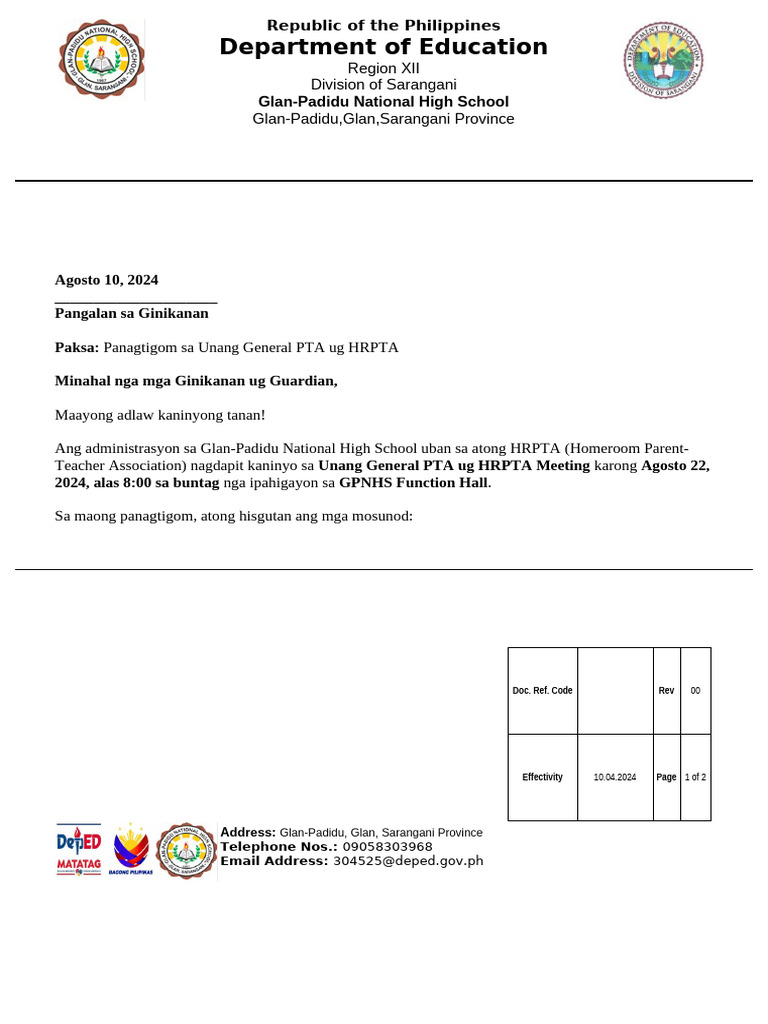 Sample HRPTA Letter | PDF