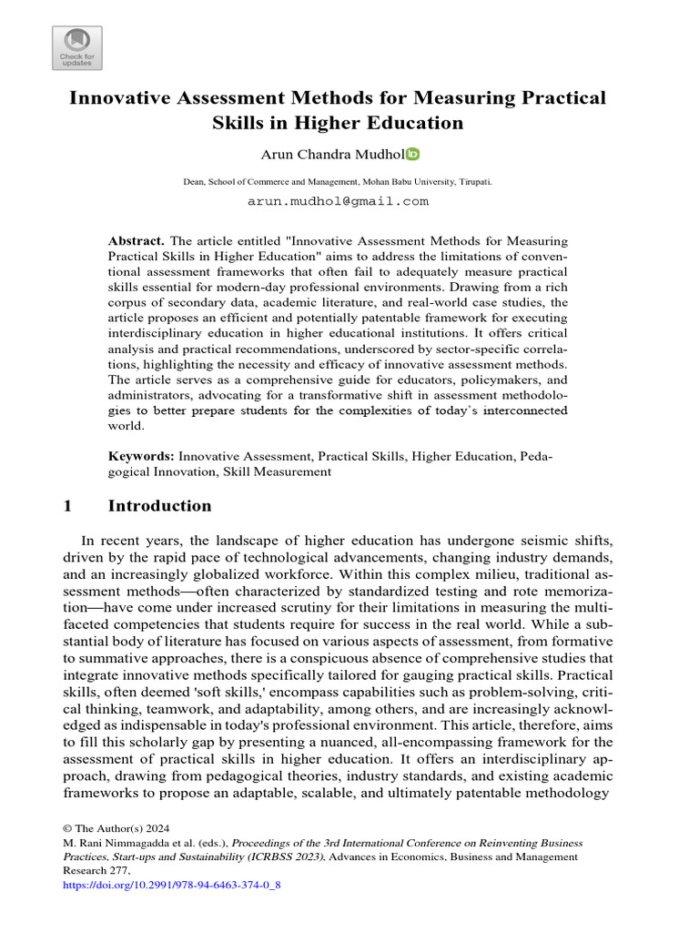 Innovative Assessment Methods For Measuring Practi | PDF | Educational ...