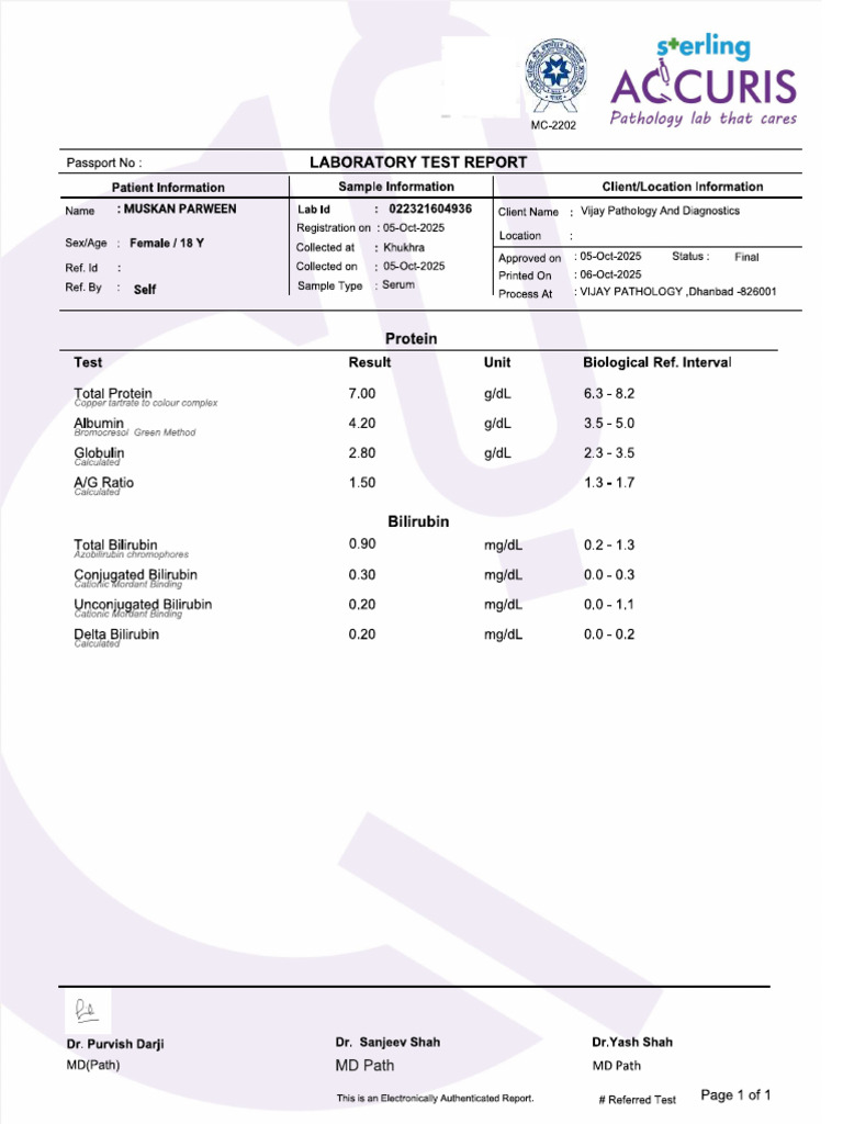 Muskan Parween Bilirubin Test | PDF