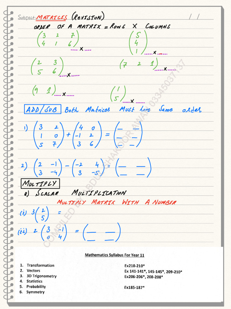 Matrix Operations and Transformations Guide | PDF | Matrix (Mathematics ...