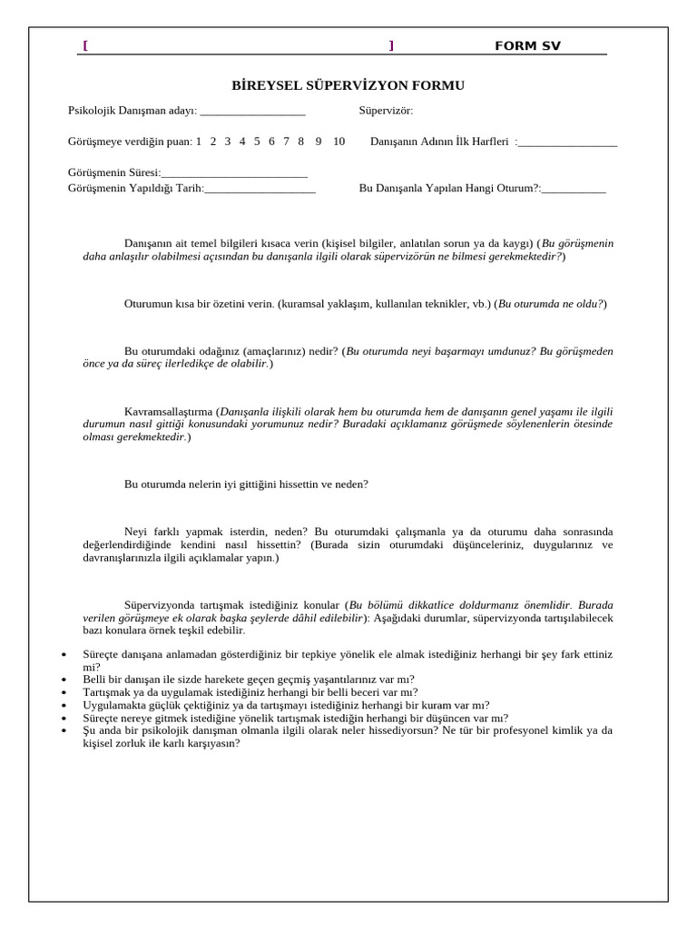 Form Sv-bi̇reysel Süpervi̇zyon Formu | PDF