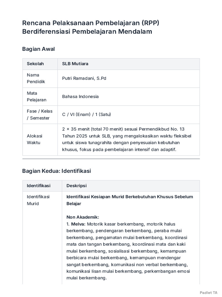 RPP Pembelajaran Bahasa Indonesia SLB | PDF