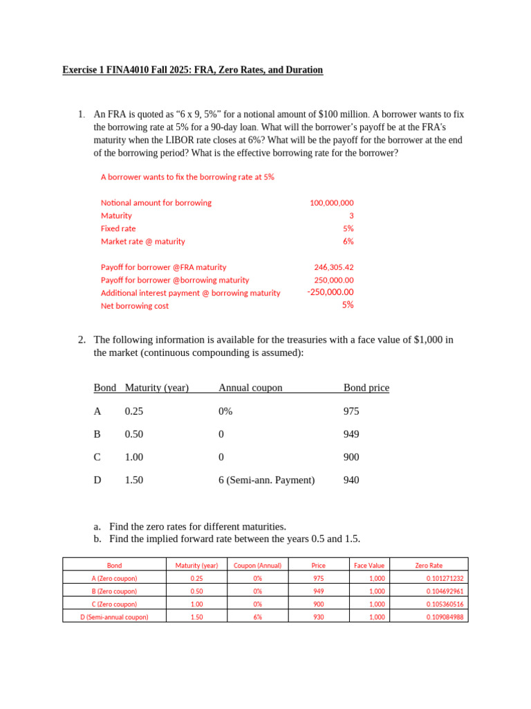 FRA, Zero Rates, and Bond Duration Analysis | PDF | Bonds (Finance ...