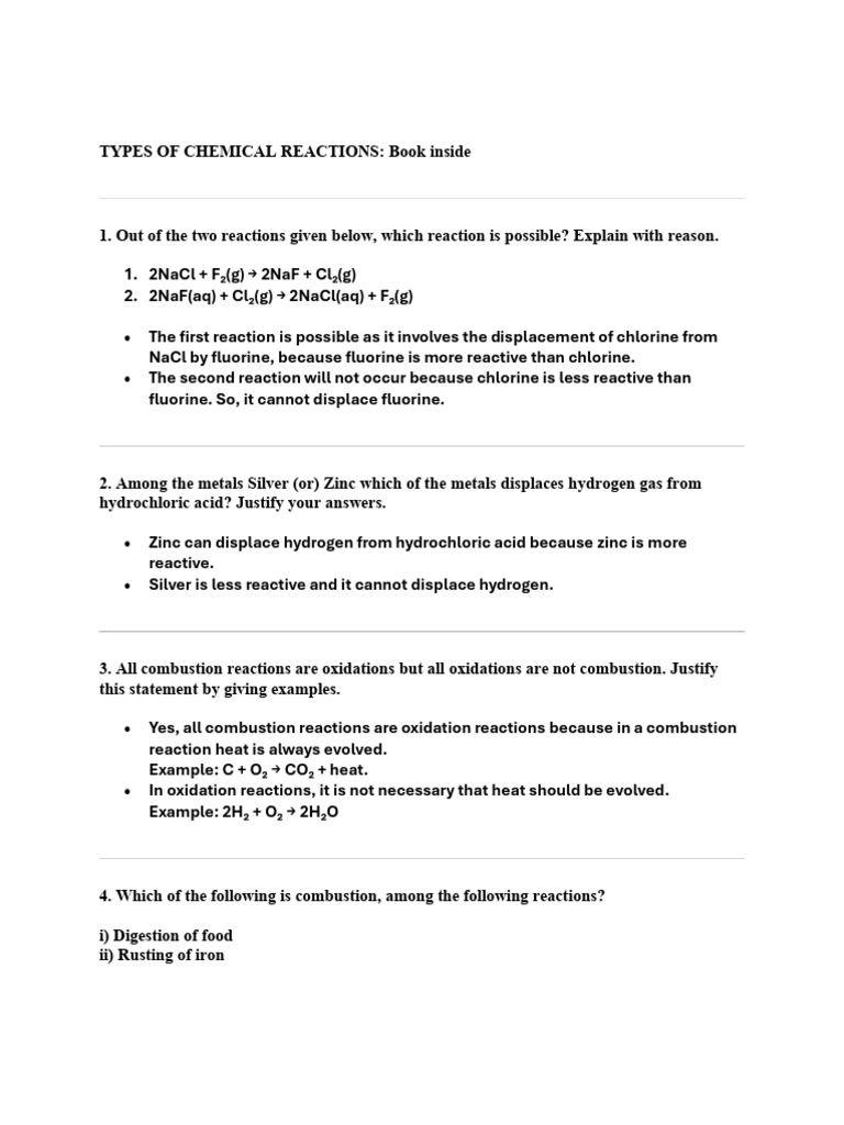 Types of Chemical Reactions Explained | PDF | Chemical Reactions ...