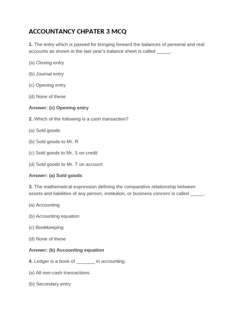 Accountancy Chapter 3 MCQs Explained | PDF | Debits And Credits ...