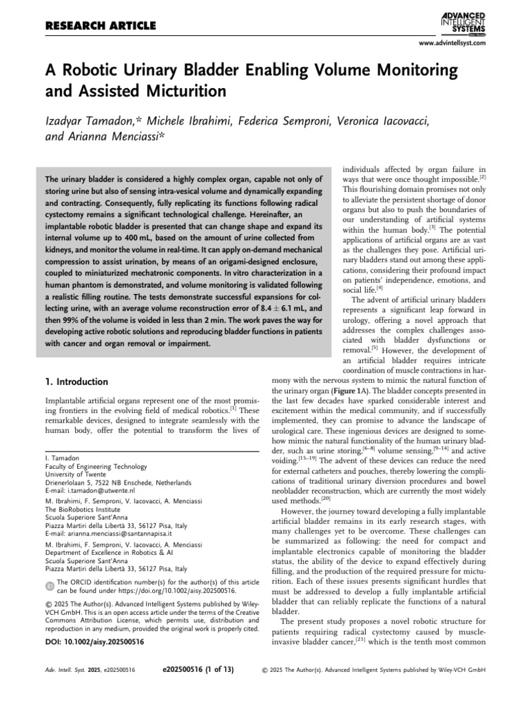 A Robotic Urinary Bladder Enabling Volume Monitori | PDF | Urination ...