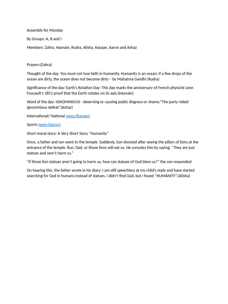 Monday Assembly | PDF