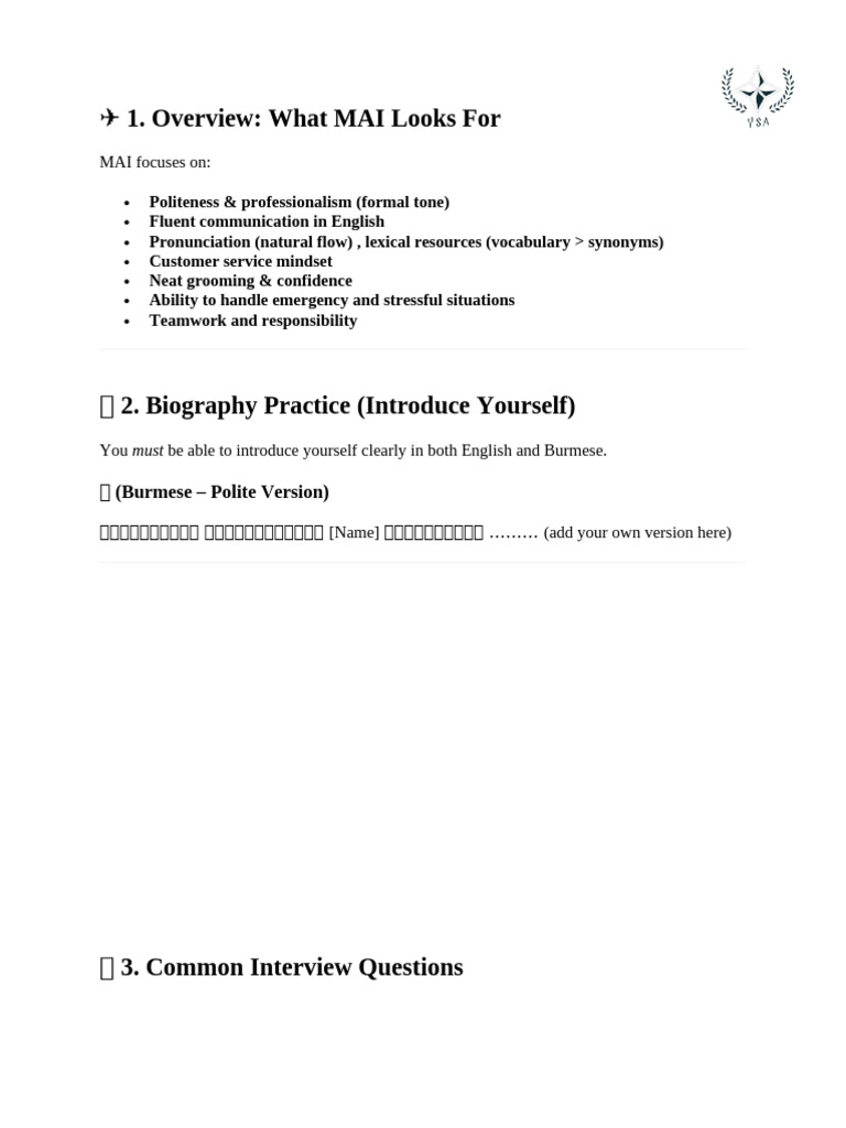 MAI Flight Attendant Interview Guide | PDF | Body Language | Flight ...