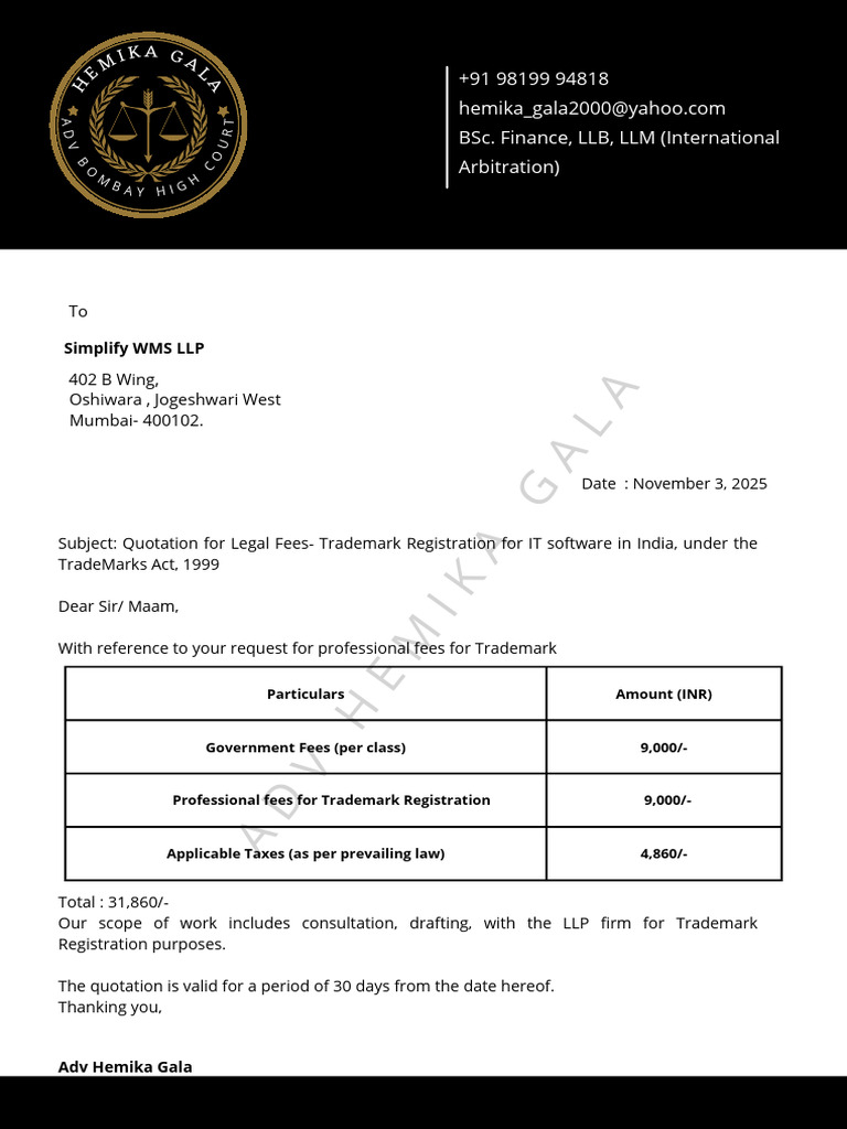 Image showcasing Trademark REgistration - Quotation | PDF