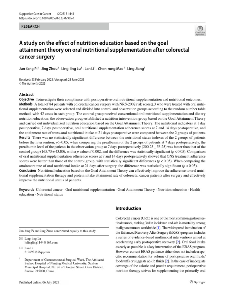 Nutrition Education for Colorectal Surgery Recovery | PDF | Dietary ...