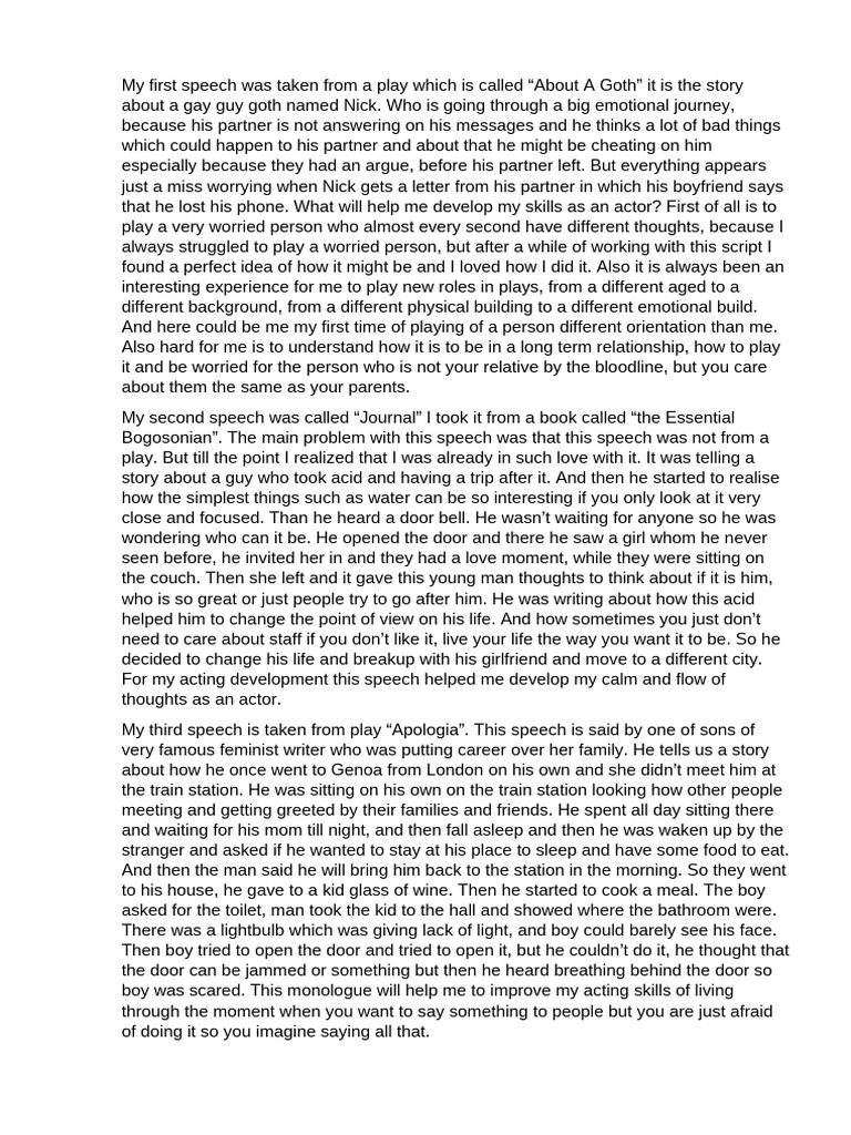 Emotional Acting Monologues Analysis | PDF