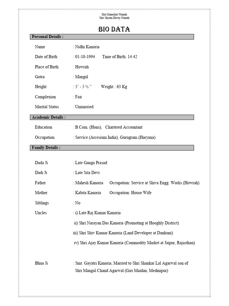 Bio Data | PDF