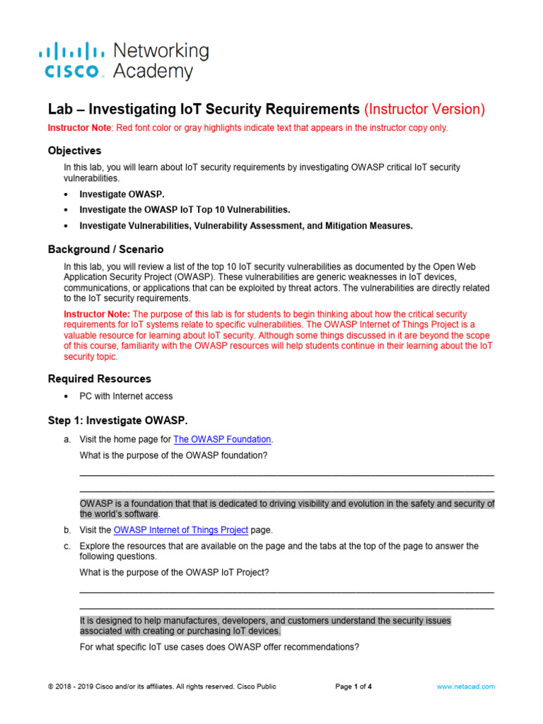 2.2.2.8 Lab - Investigating IoT Security Requirements - ILM | PDF ...