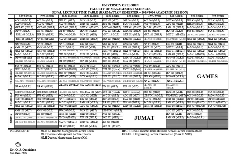 University of Ilorin 2025/26 Timetable | PDF
