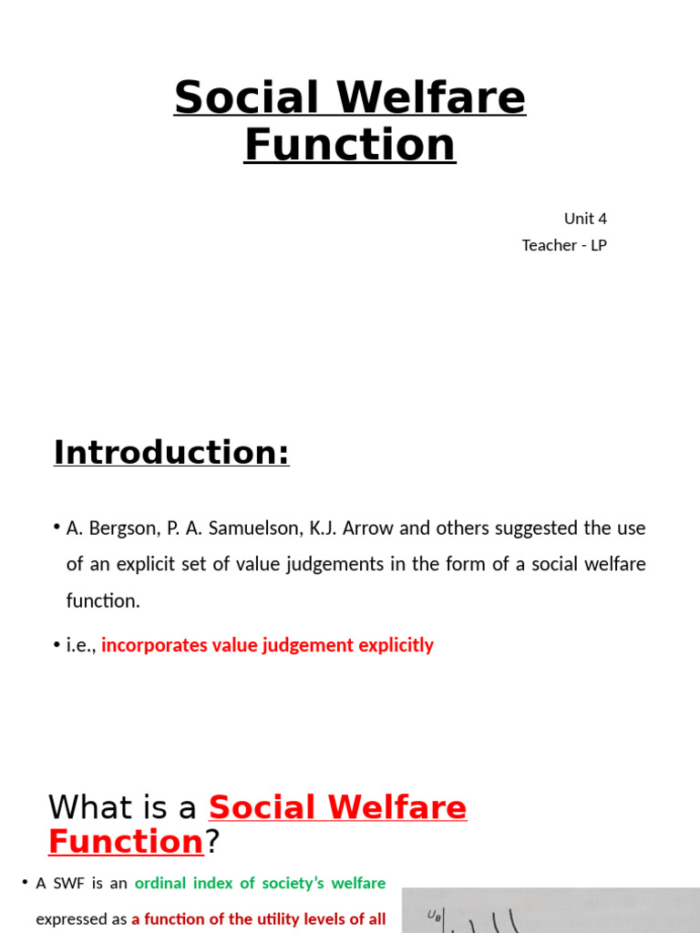 2023 - Unit 4 - Social Welfare Function | PDF | Welfare Economics | Utility