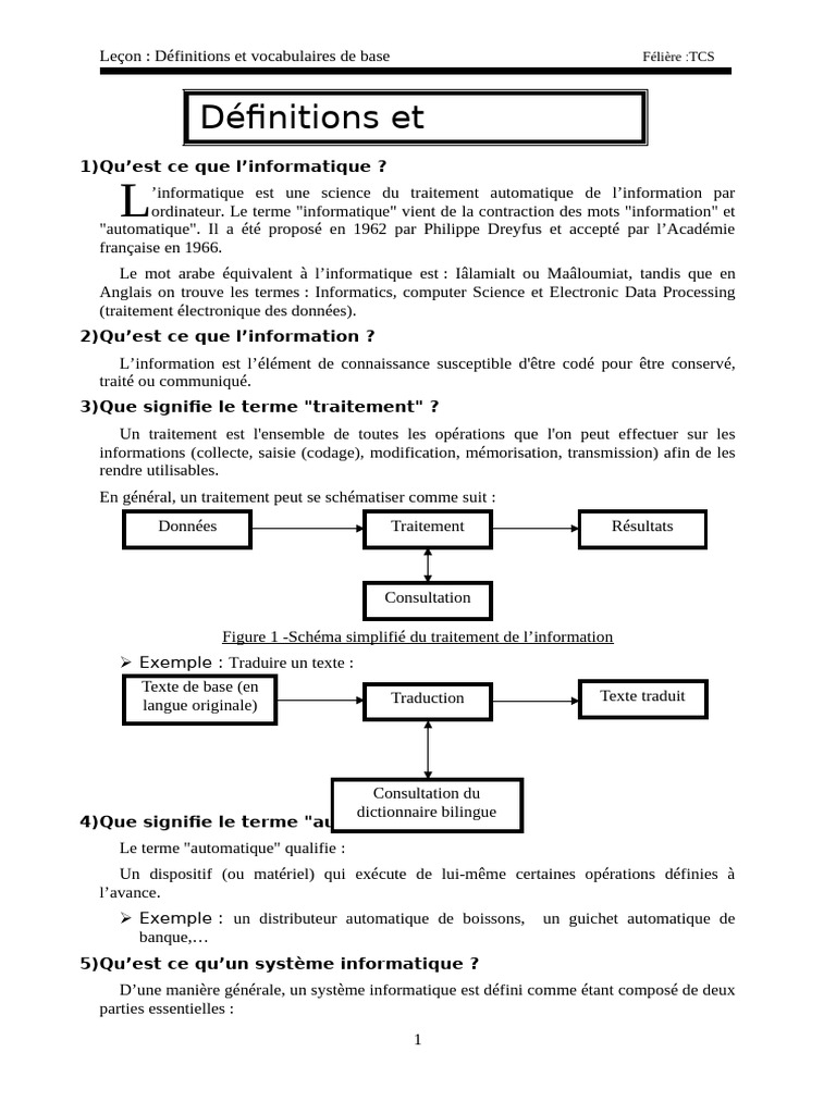 Définitions de l'informatique et vocabulaire | PDF | Informatique ...