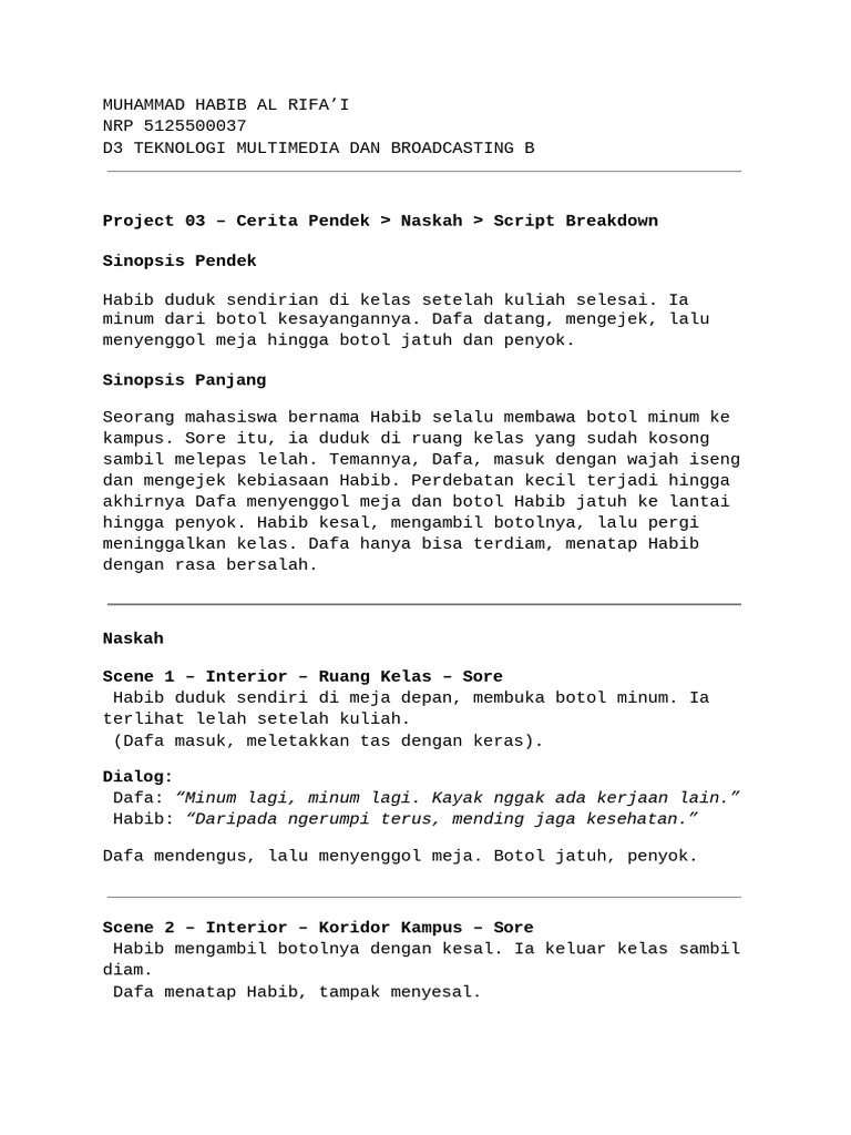 Muhammad Habib Al Rifa'I - Project 03-04 Storytelling & Storyboarding | PDF