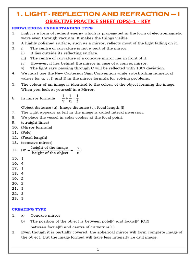 Light Reflection and Refraction Guide | PDF | Mirror | Electrodynamics