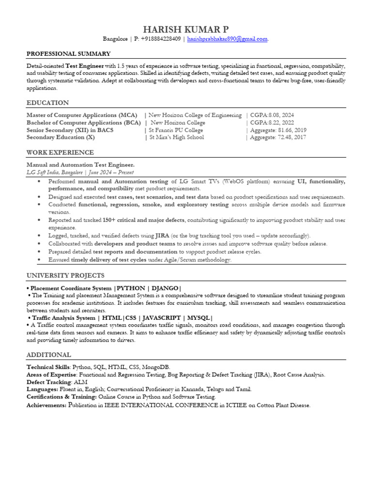 Harish Kumar Resume (1) - 1 | PDF | Software Testing | Usability
