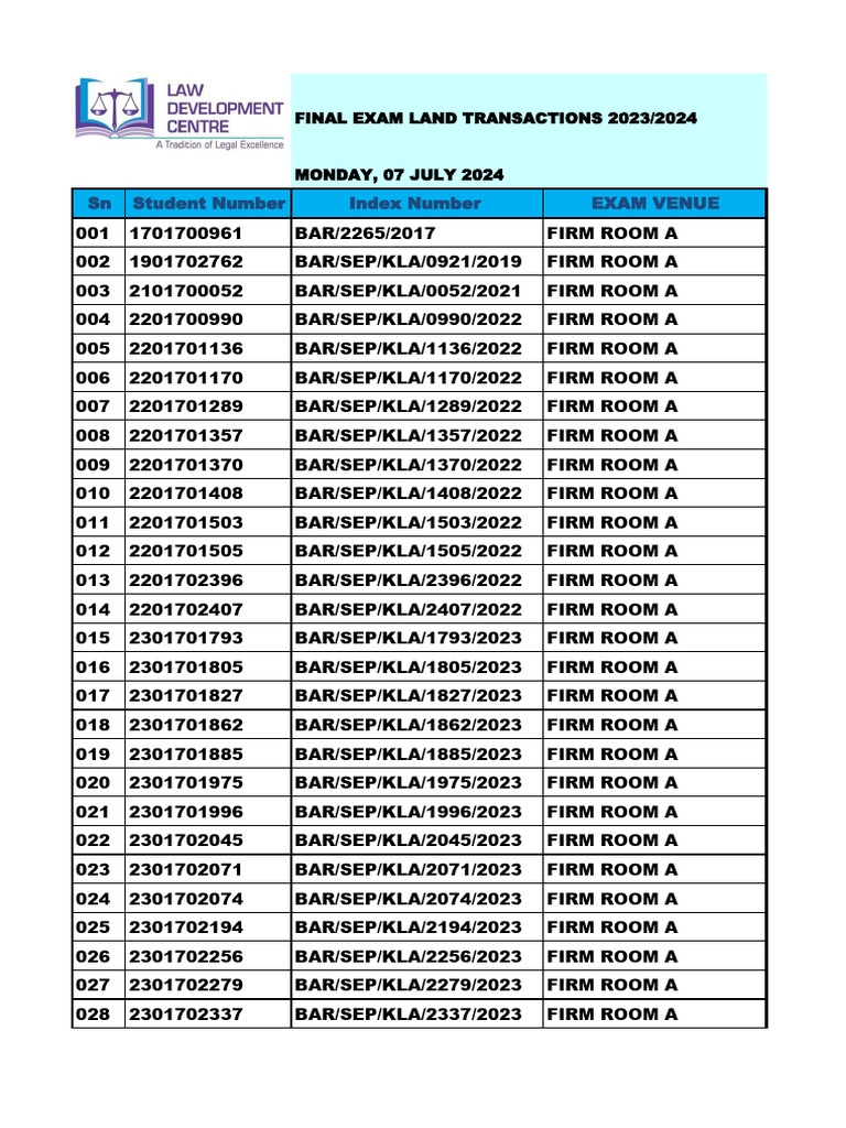 2024 Kampala Campus Exam Seating Plan | PDF