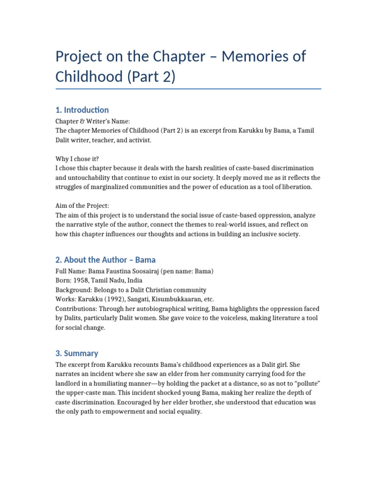 Memories of Childhood Project | PDF | Dalit | Caste