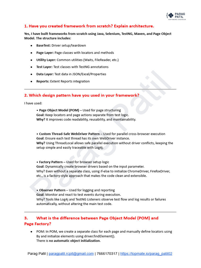Framework Interview Q&A For QA Automation Testers | PDF | Software ...