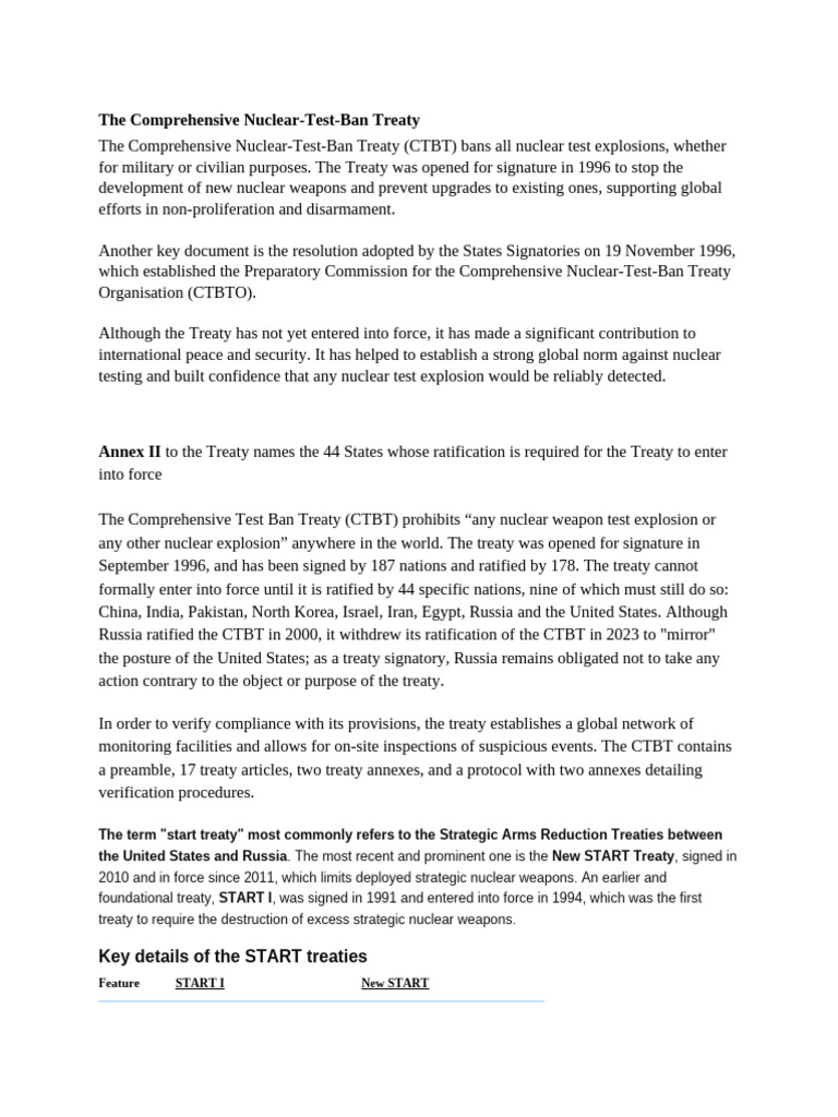 Overview of the Comprehensive CTBT | PDF | Start I | Territorial Waters