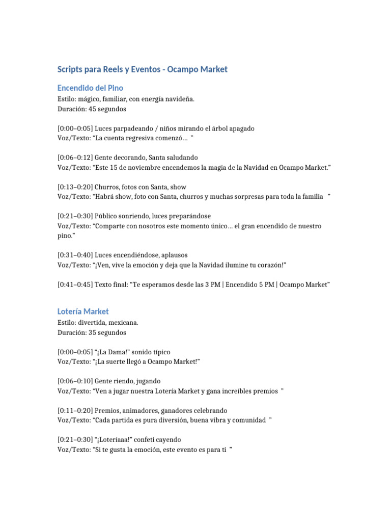 Scripts Reels OcampoMarket | PDF