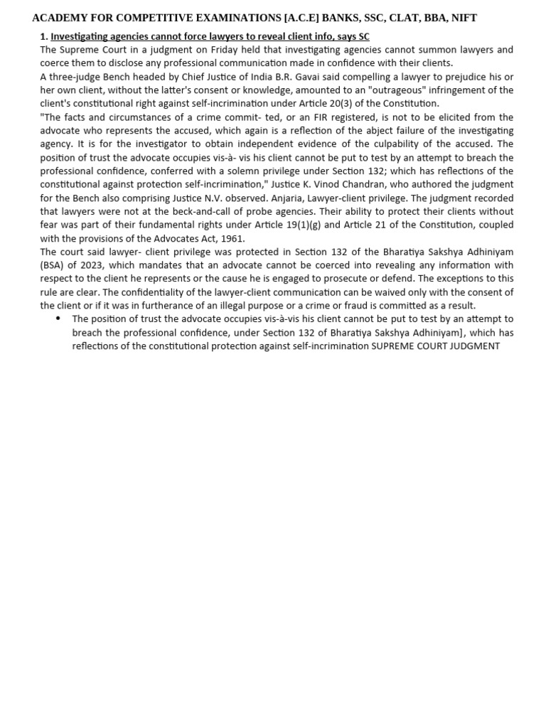 Supreme Court Upholds Lawyer-Client Privilege | PDF | Self ...
