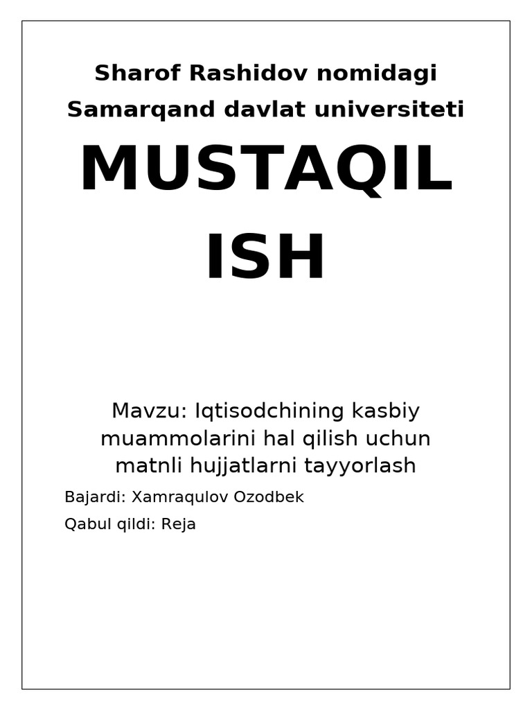 Sharof Rashidov Nomidagi | PDF