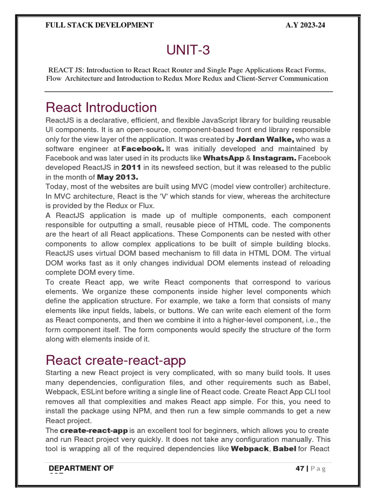 Introduction to React JS and Setup | PDF | Document Object Model | Web ...