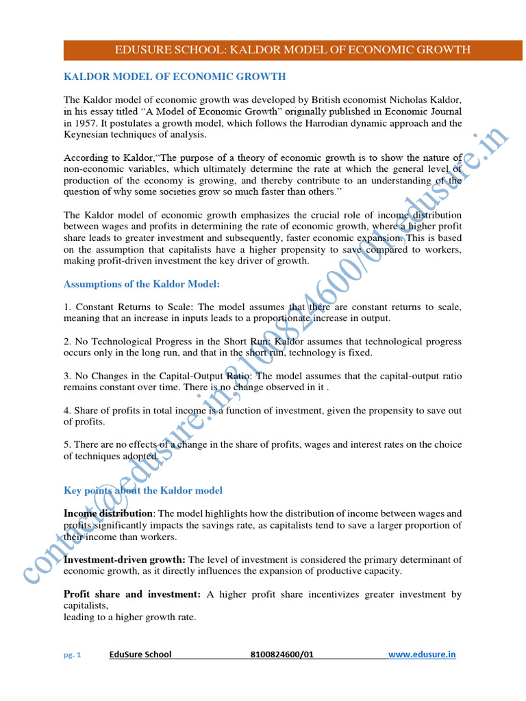 Kaldor Model of Economic Growth Explained | PDF | Economic Growth ...