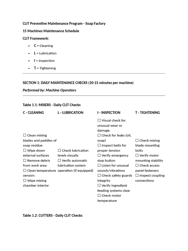 CLIT Maintenance Program Overview | PDF | Bearing (Mechanical) | Screw