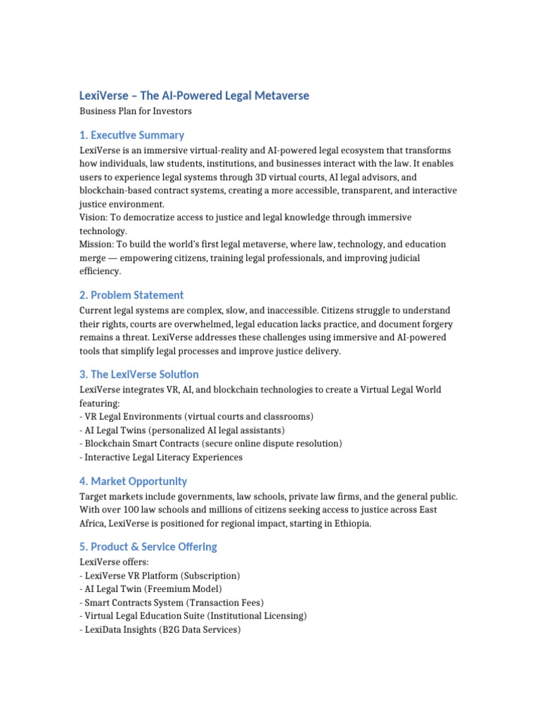 LexiVerse Business Plan | PDF | Virtual Reality | Artificial Intelligence