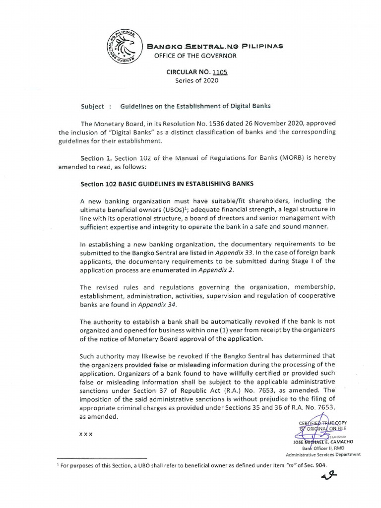 BSP Circular No 1105 Series of 2020 | PDF