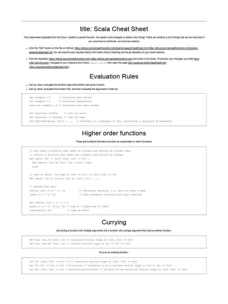 Scala Programming Cheat Sheet | PDF | Scala (Programming Language ...