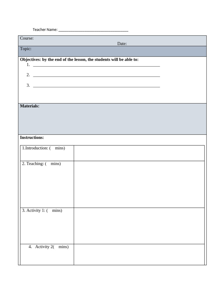 Lesson Plan Template for Teachers | PDF