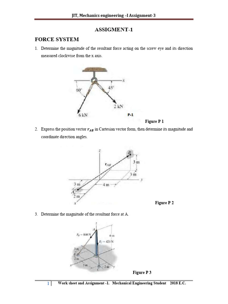 Mechanical Engineering Force System Assignment | PDF | Force | Angle
