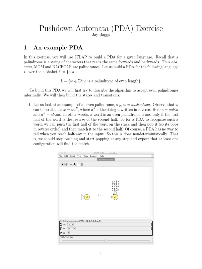 Building a PDA for Even Palindromes | PDF | Computing | Computer Science