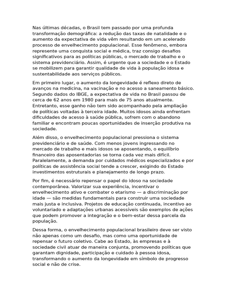 Envelhecimento Populacional no Brasil: Desafios e Oportunidades | PDF